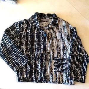 Habitat Clothes to live in rayon button swing jacket black white 3/4 sleeve